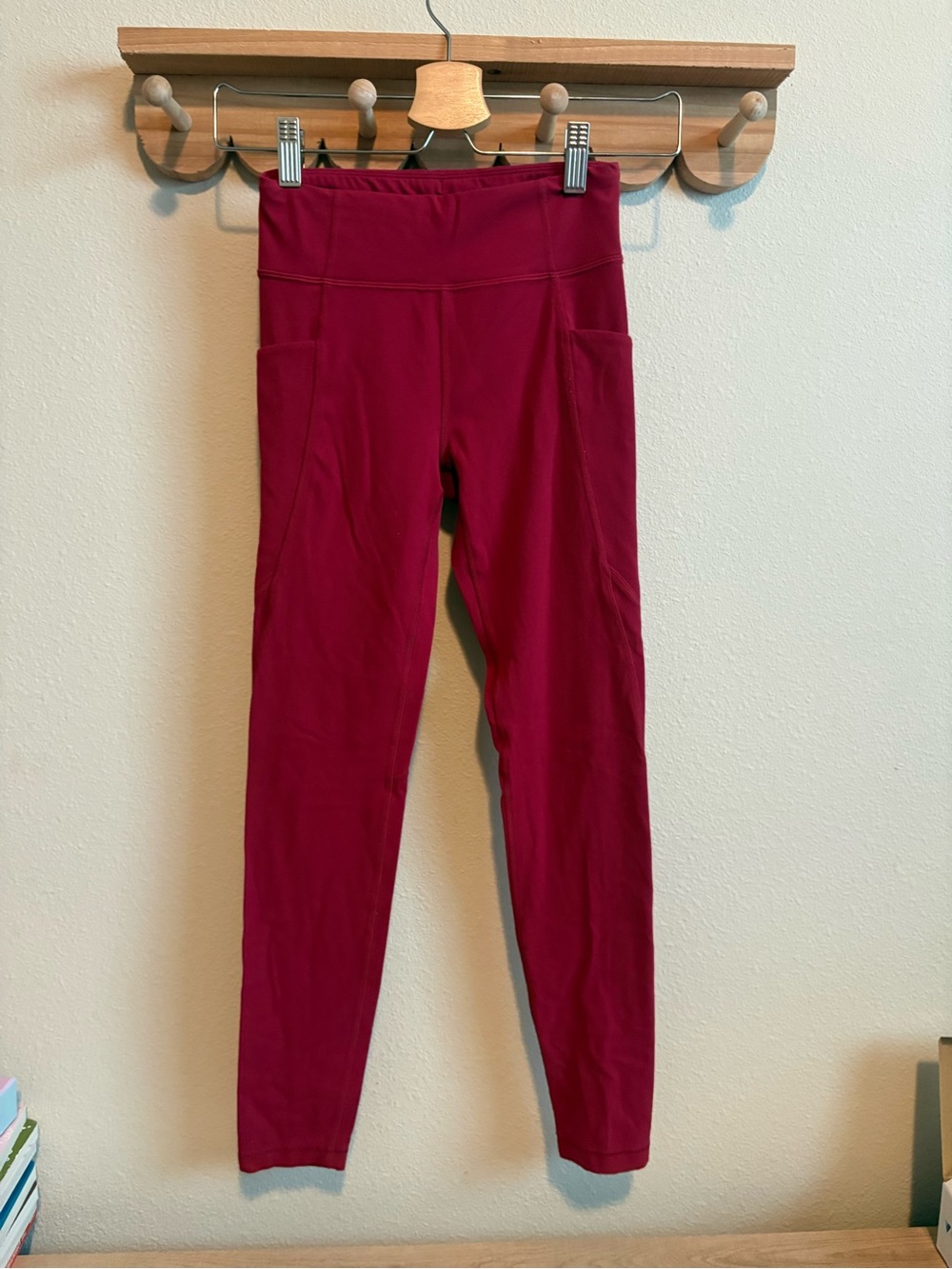 Athleta Girls' Burgundy/Magenta High-Waist Leggings with Side Pockets